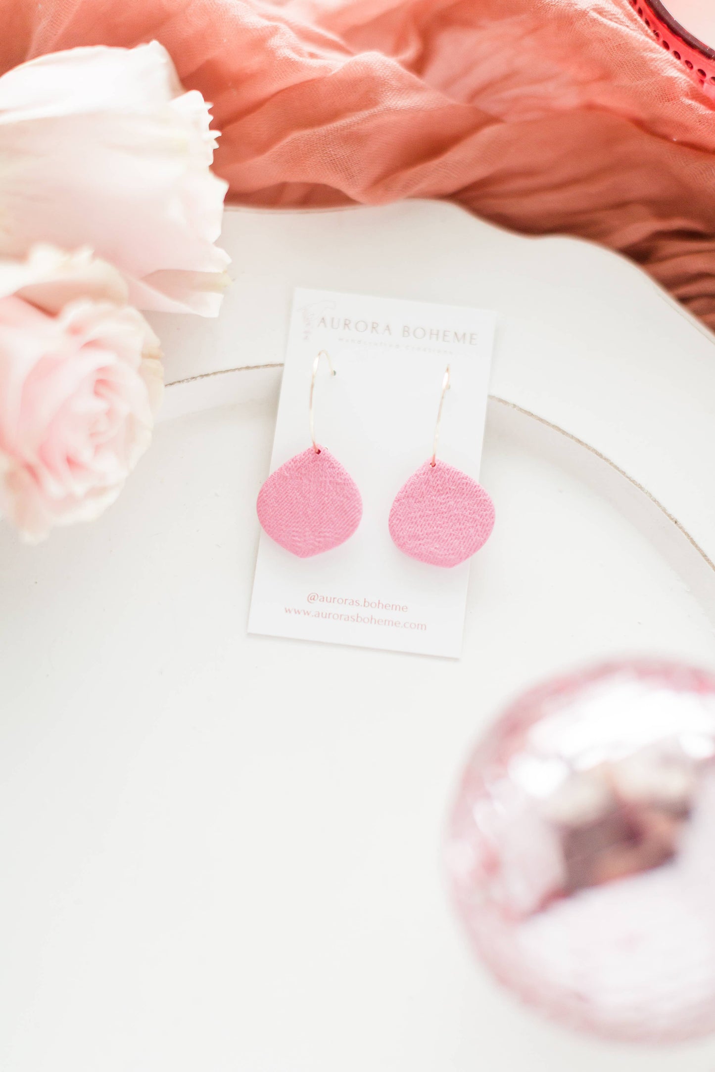 Textured Dew Drop PINK Hoops