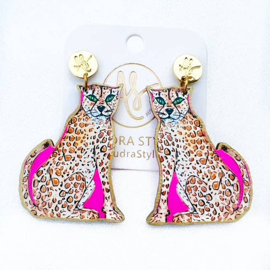 Large Statement Colorful Cheetah Animal Artwork Earrings