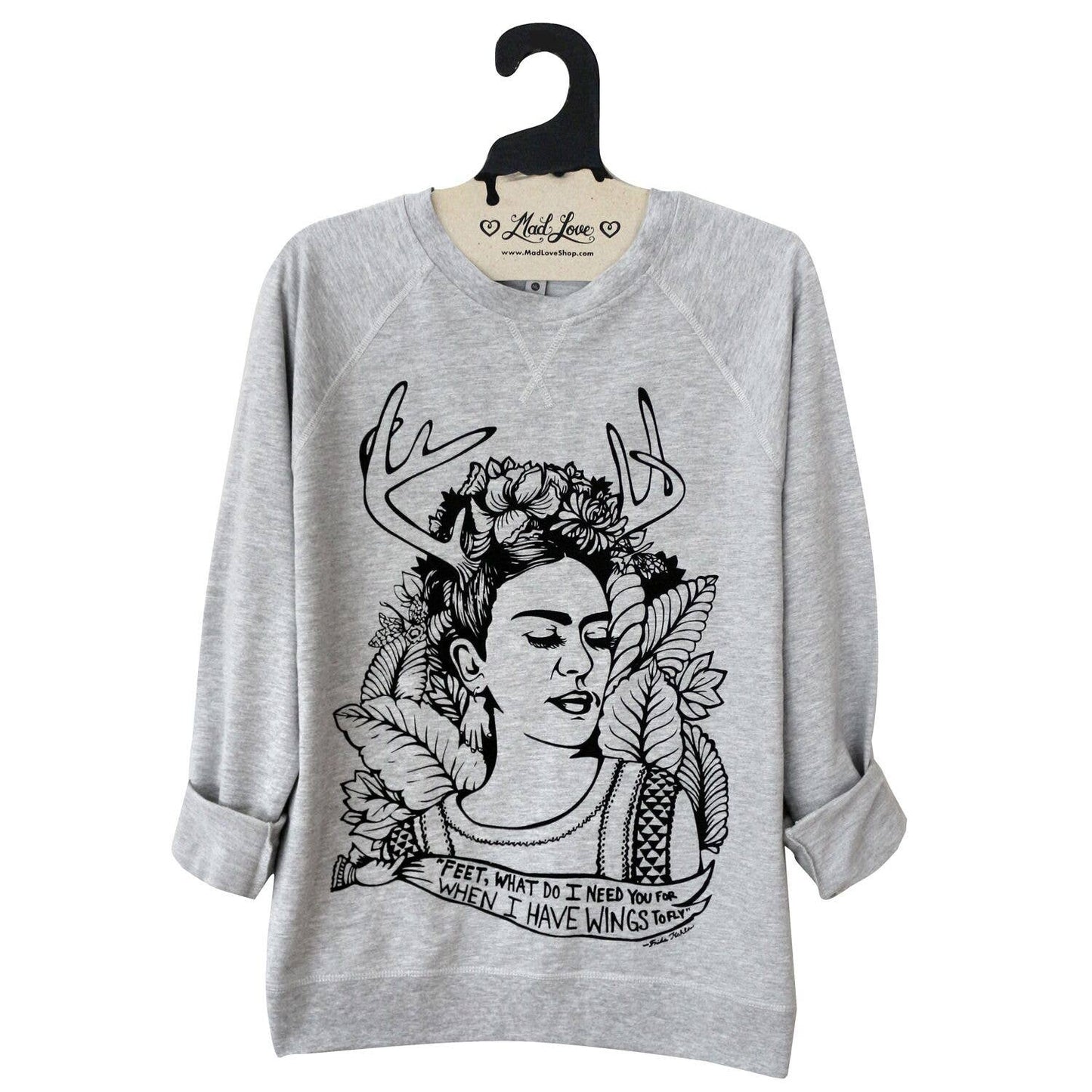 Unisex Heather Gray Lightweight Terry Sweatshirt with Frida