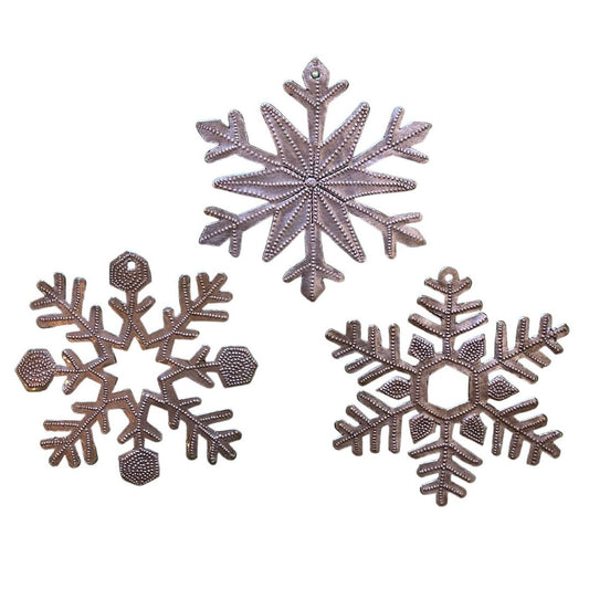 Snowflake Ornaments, Set 3, Handmade Metal Holiday Decor 4"