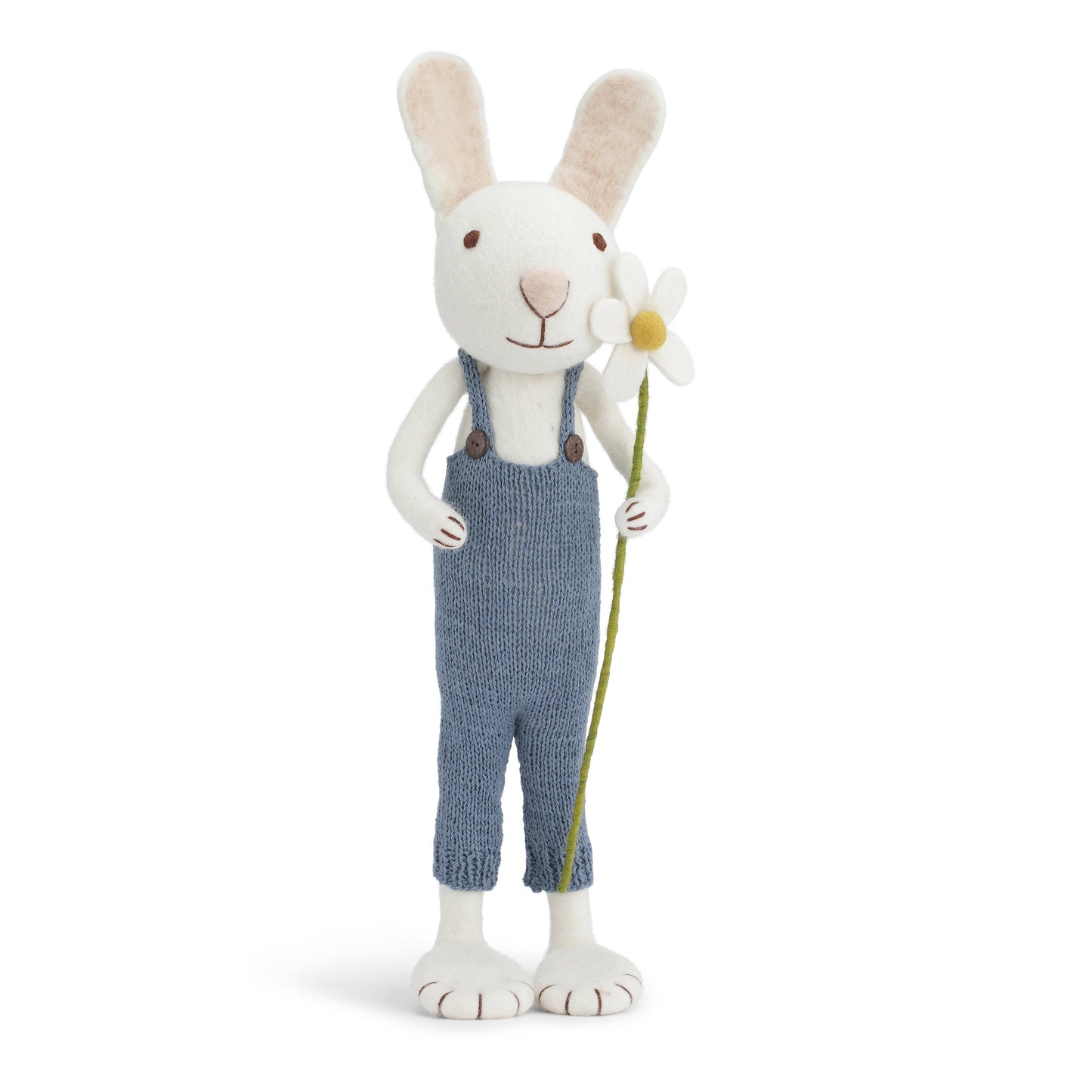 Large White Bunny with Blue Pants and Marguerite