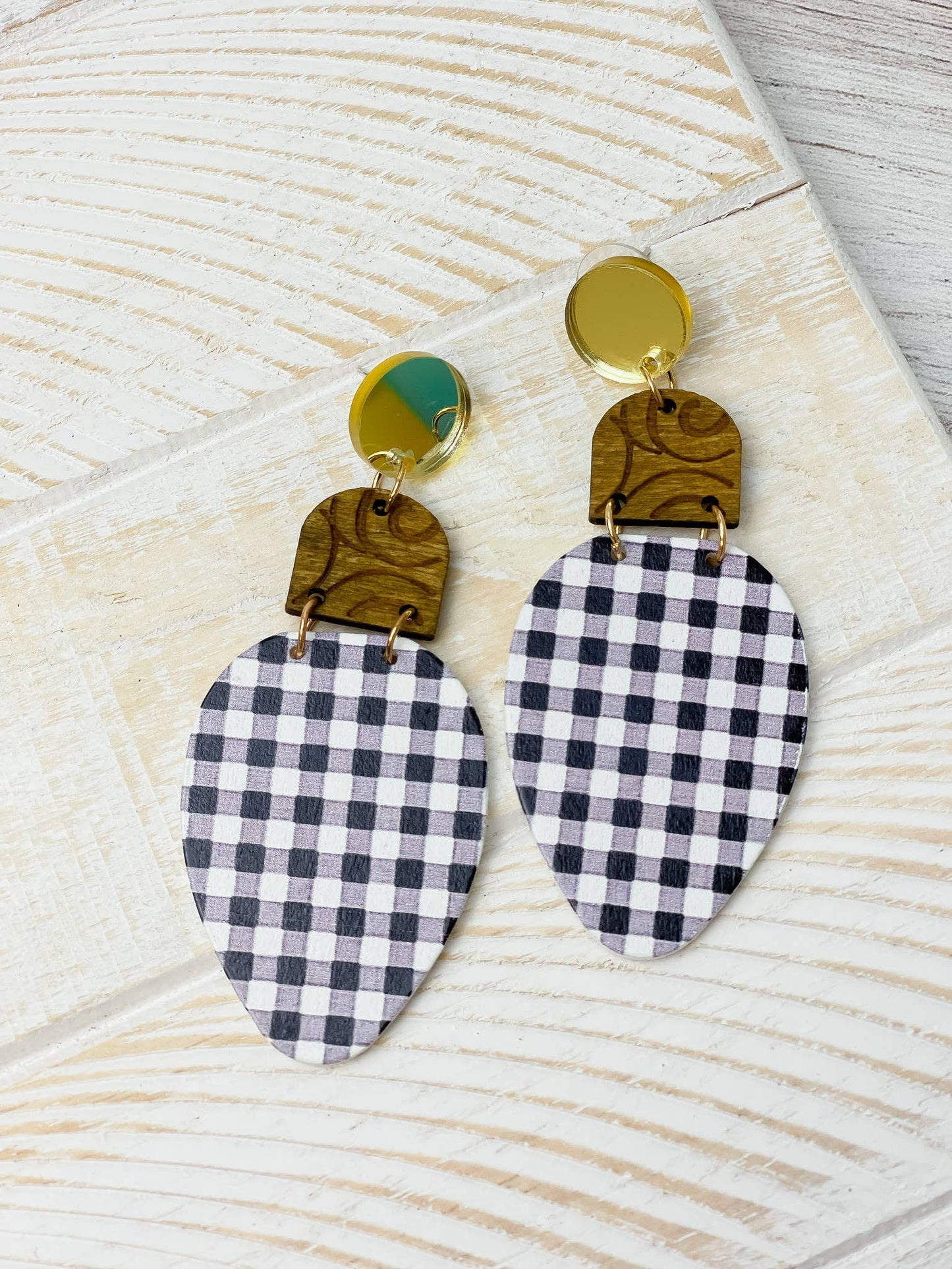 Christmas BULB Earrings: BLACK Buffalo CHeck