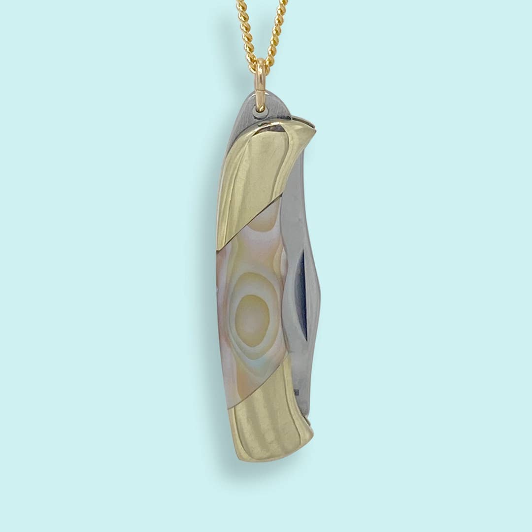 Shell Handled Knife on Gold Chain Necklace