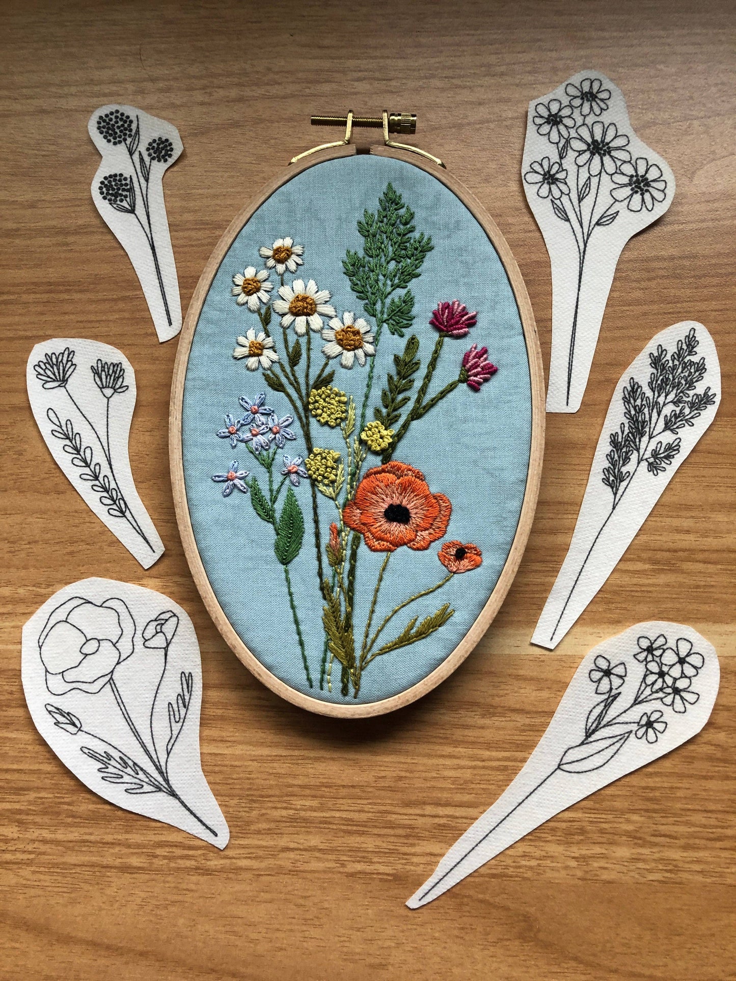 Wild Flower Bouquet - Peel Stick and Stitch Hand Embroidery Designs