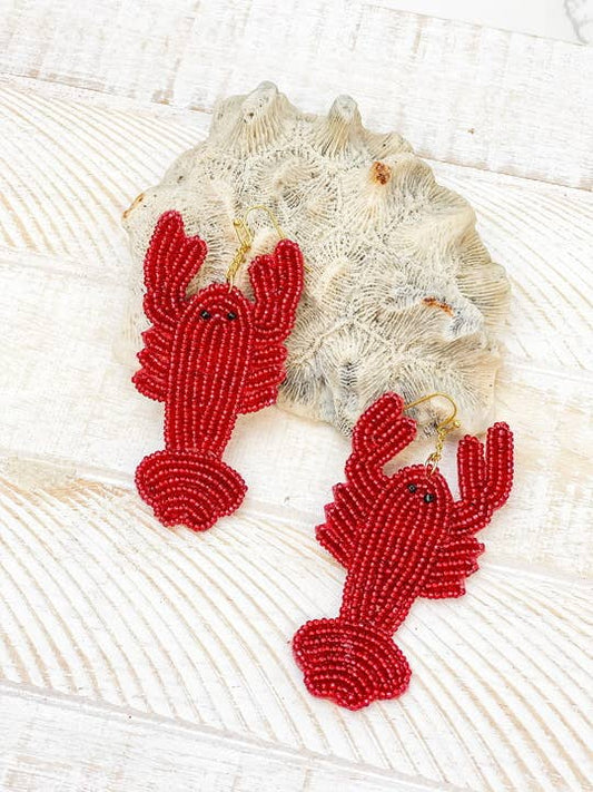 Lobster Seed Bead Statement Earrings