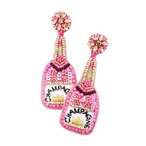 Sequin Embellished Crown Champagne Dangle Earrings Sequin Beaded Earrings Champagne Earrings