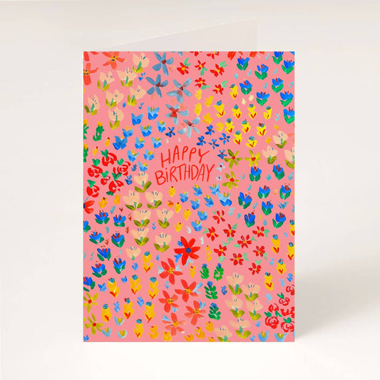 Pink Floral Birthday Card, Boho Happy Birthday Card