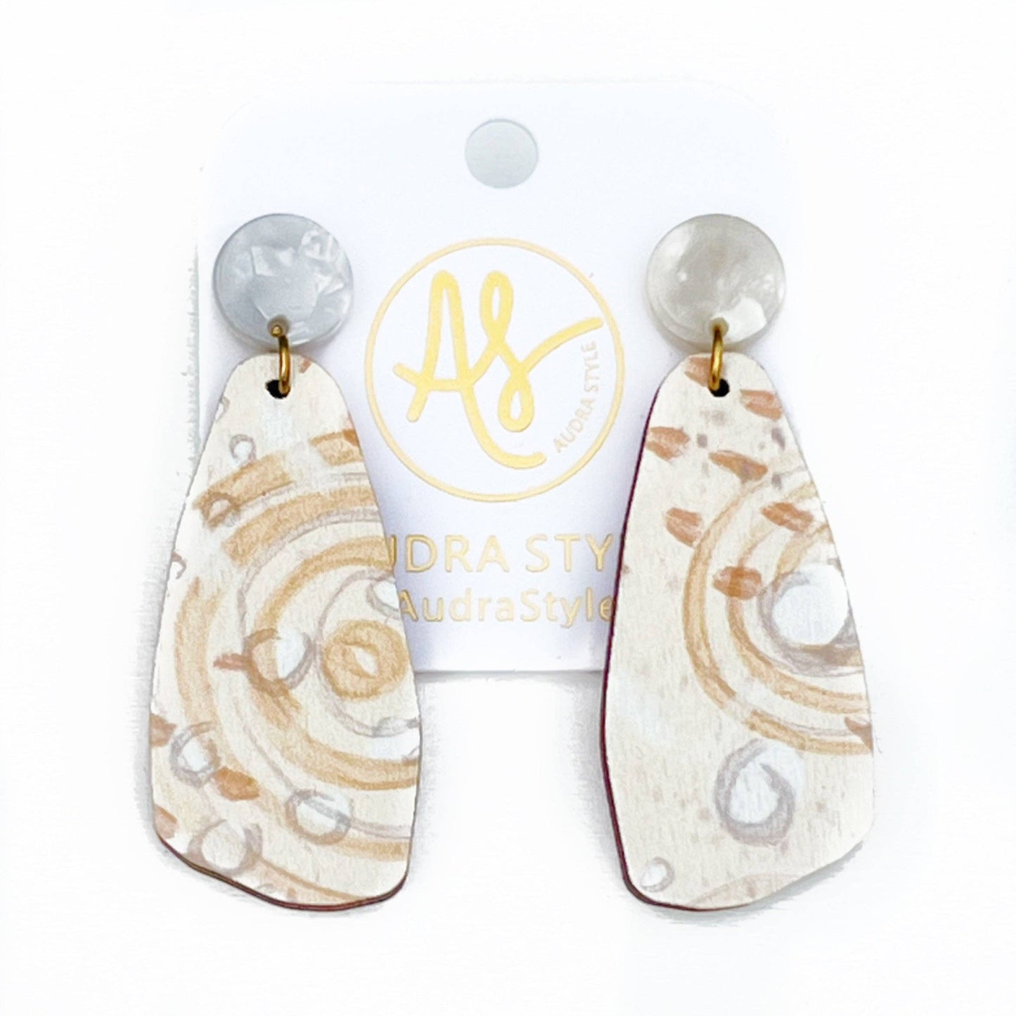 Neutral Geometric Statement Earrings - Cream Abstract