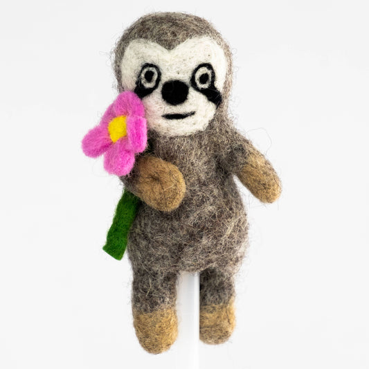 Felt Finger Puppets  -SLOTH PINK FLOWER