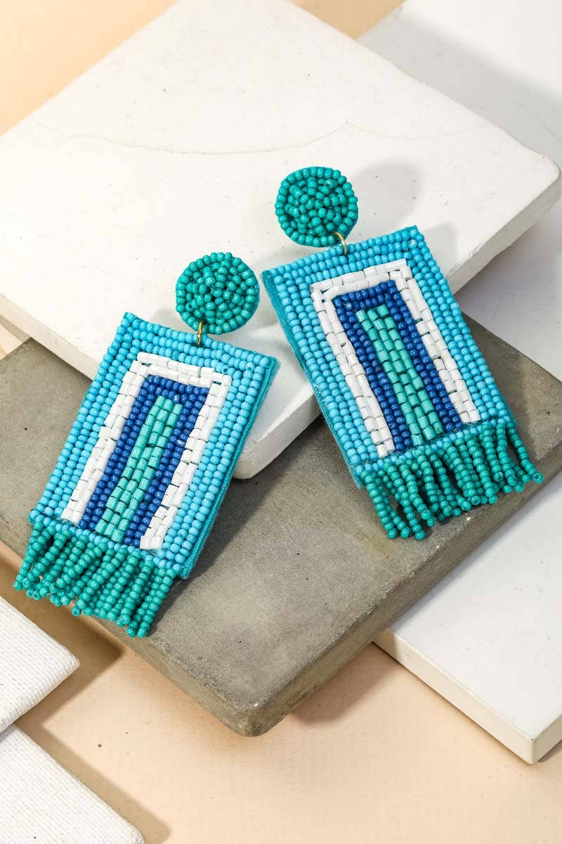 Rectangle Seed Beaded Fringe Earrings