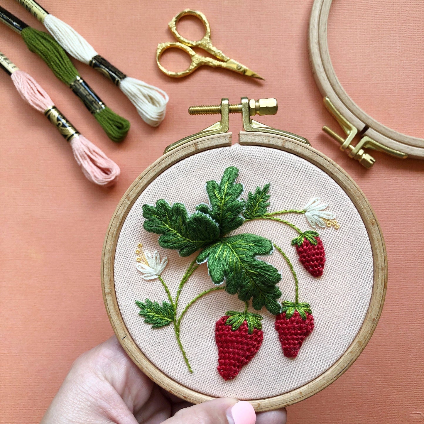 Stumpwork Strawberries - Intermediate Hand Embroidery DIY Cr