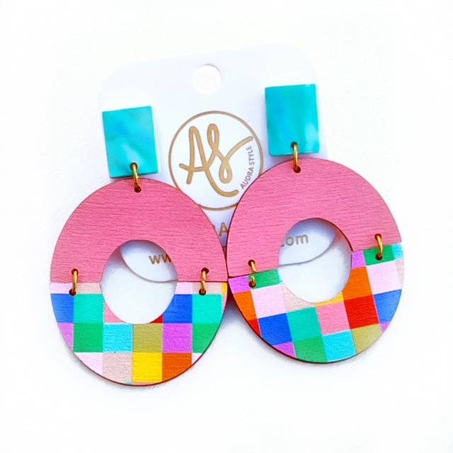 Colorful Geometric Statement Earrings - Rainbow Salmon