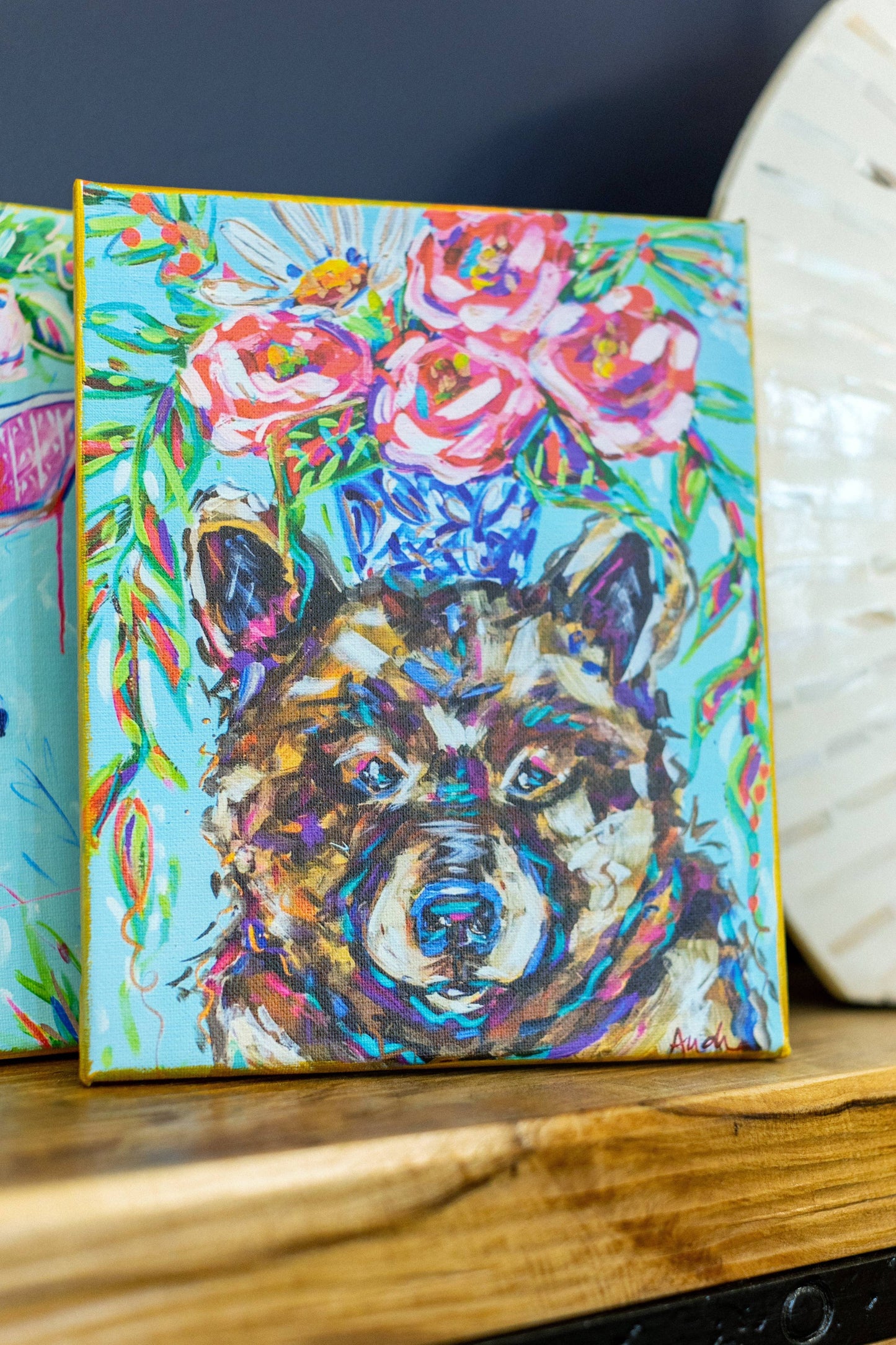 Bear and Bouquet Wall Art Canvas Artwork