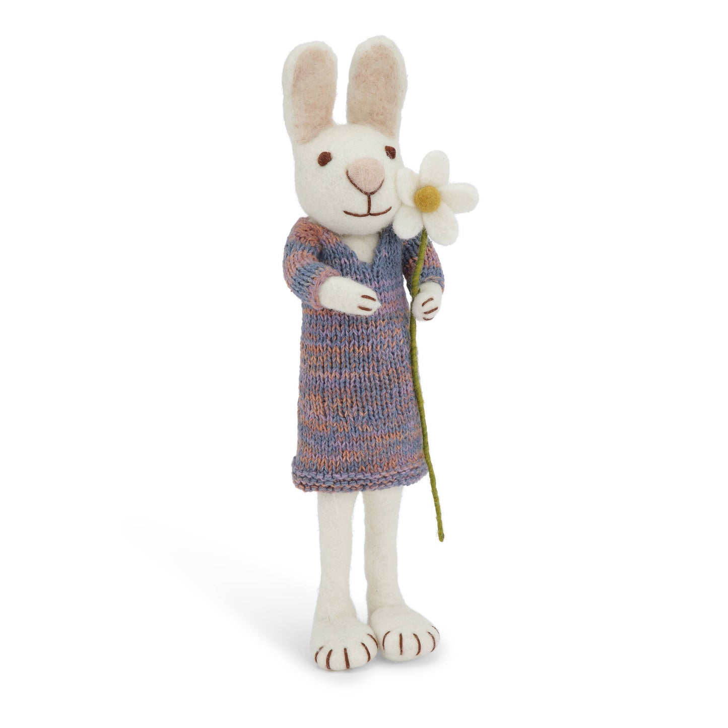 Large White Bunny with Multi Colorful Dress & Marguerite