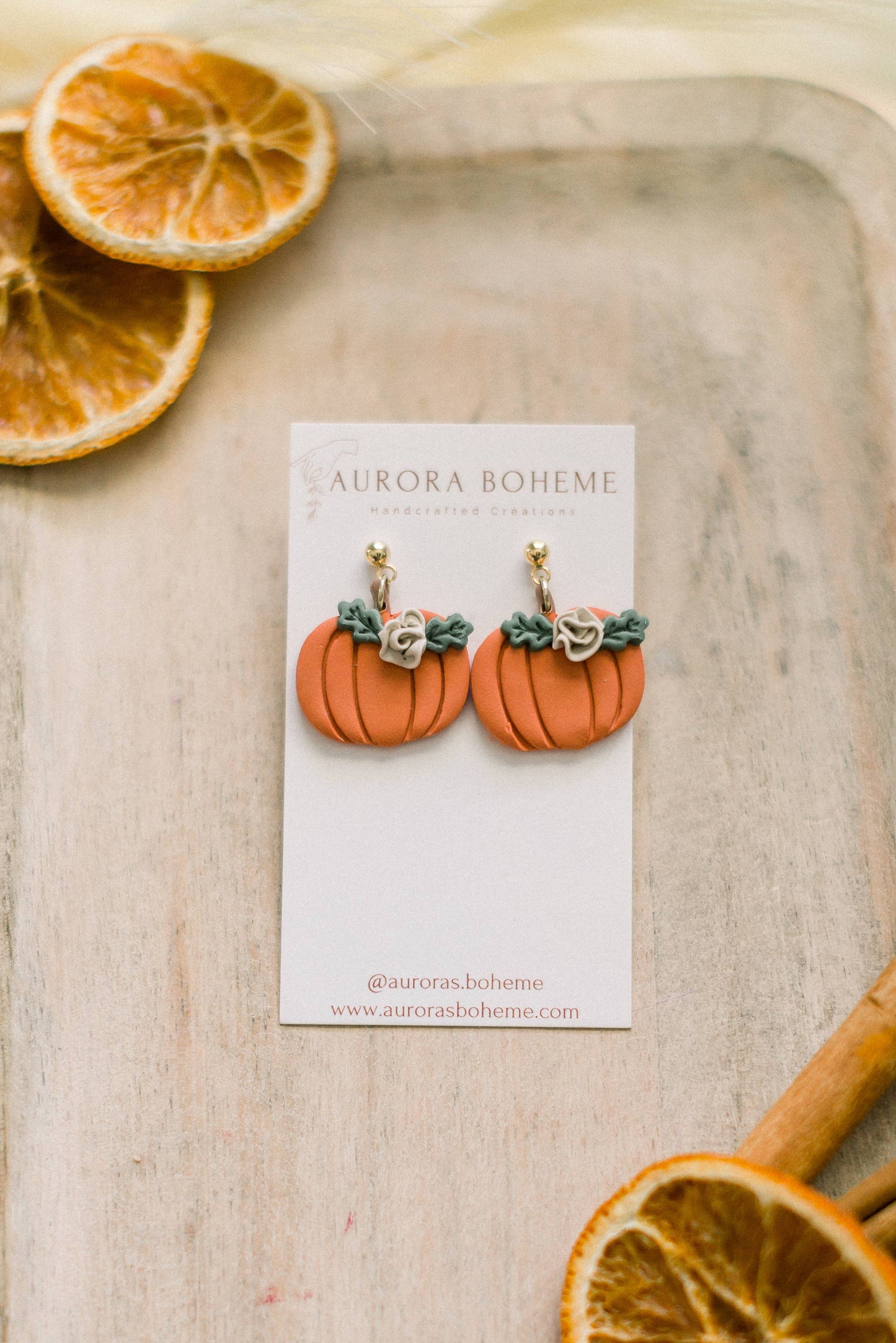 Burnt Orange Floral Pumpkin Dangles
