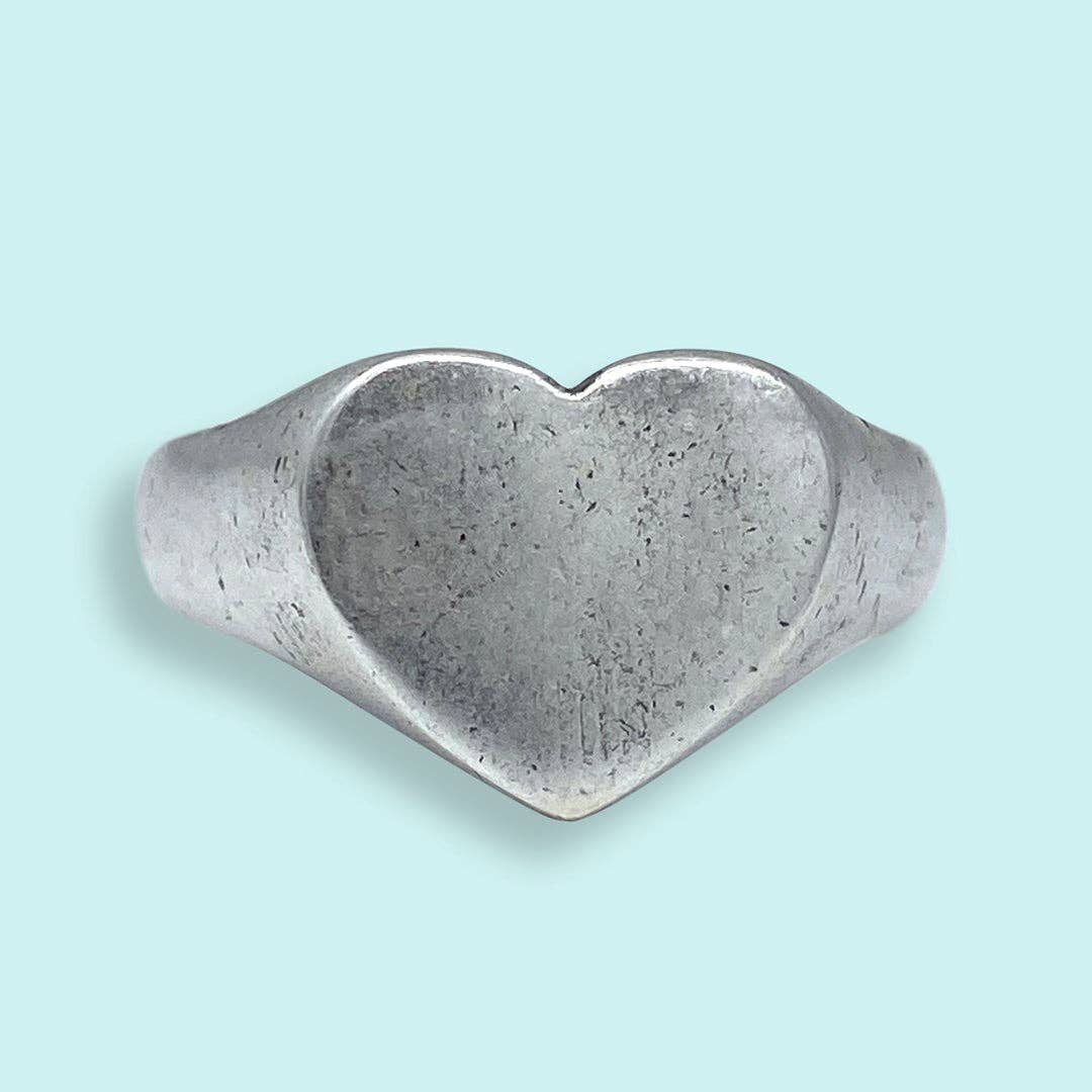 Silver Heart Signet Ring: Carded