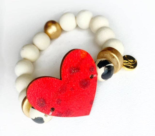 Valentine's Day Bracelet - Red Splatter Heart Focal Bead