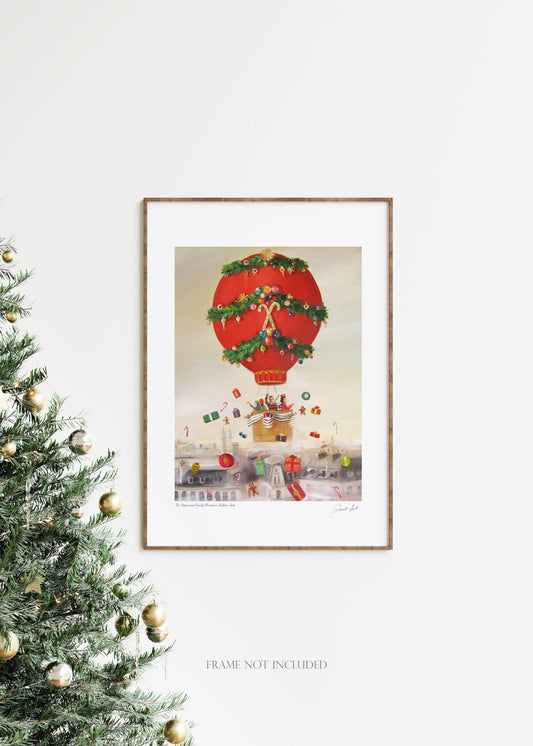 Peppermint Family Christmas Balloon Ride Art Print-11X14