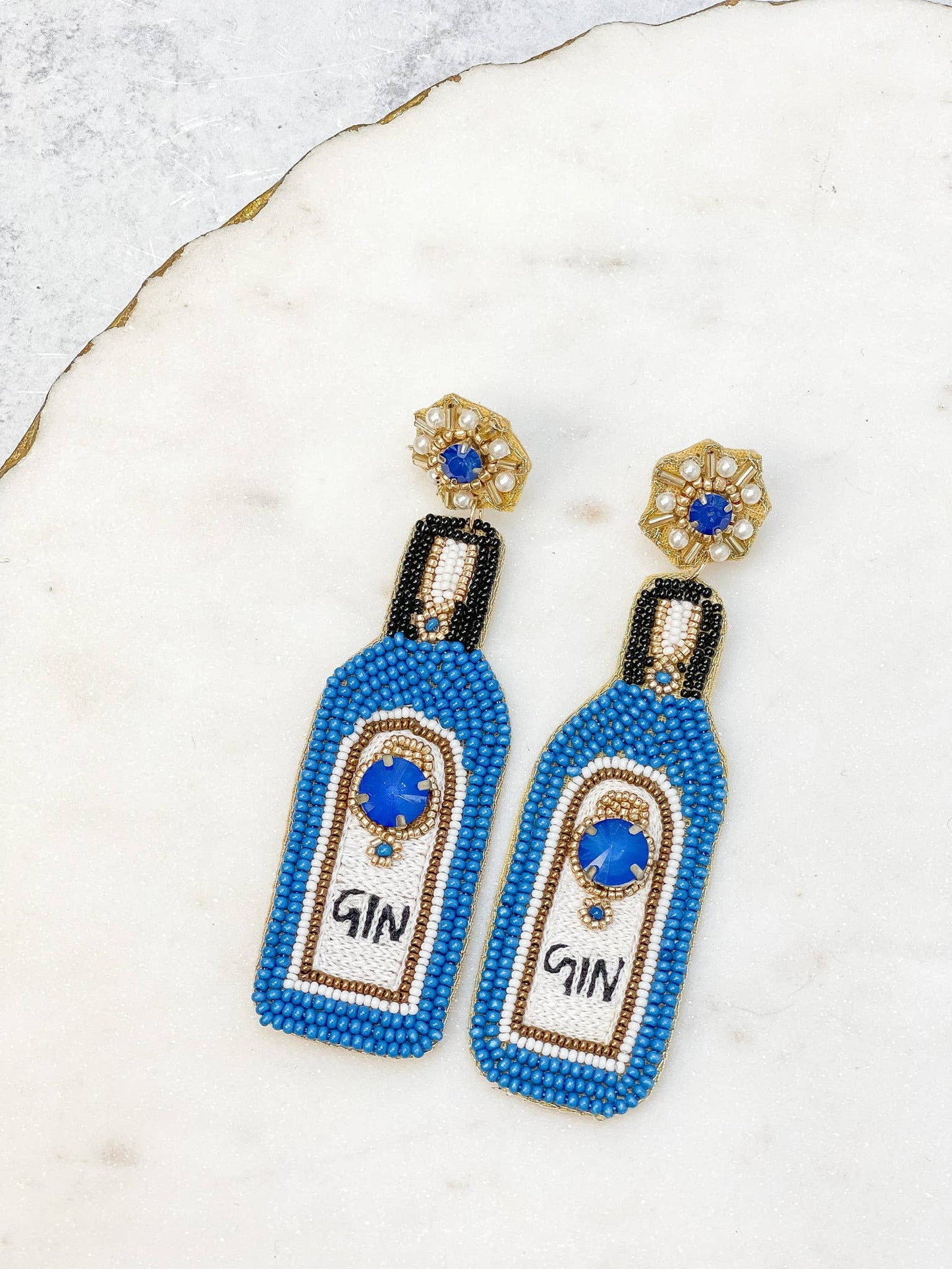 Gin Bottle Beaded Dangle Earrings