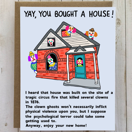 New Home Clown Ghosts card, housewarming card, new house