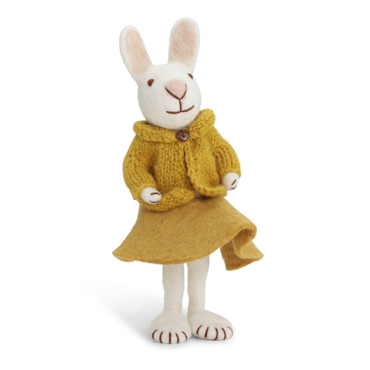 Large White Bunny with Ochre Skirt & Jacket