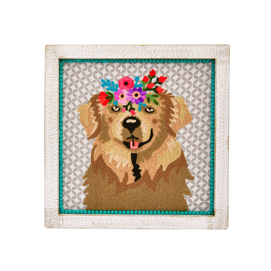 Hand Embroidered GOLDEN RETRIEVER WALL DECOR 12X12