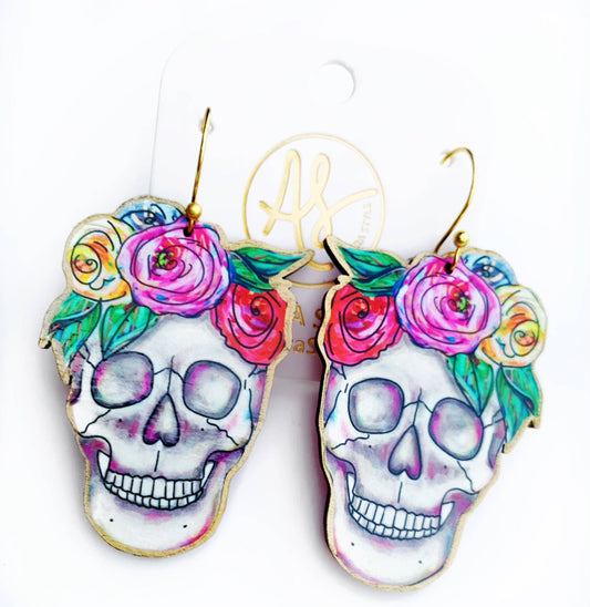 Fall Halloween Statement Earring Floral Skull Earrings