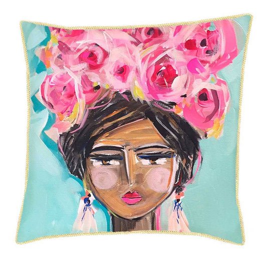 She Is Fierce - Floral Crown by Maren Devine Pillow