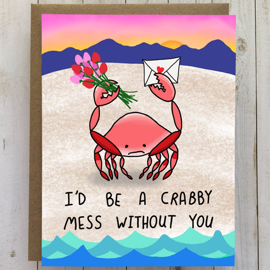Crabby Mess Valentine Card, Cute Valentine Card