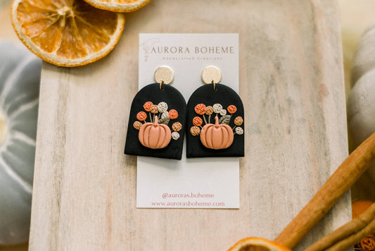 Pumpkin & Mums Dangles (Black)