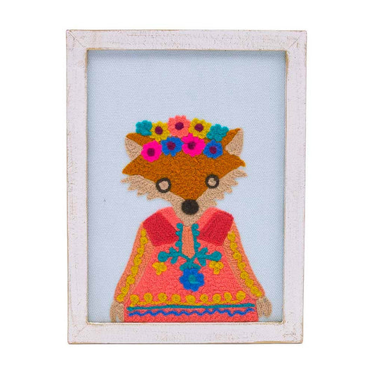 Hand Embroidered MRS FOX WALL ART 6X8