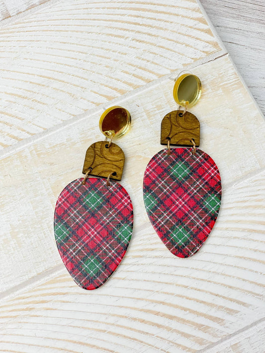 Christmas BULB Dangle Earrings: Plaid