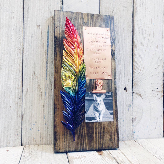 Pet Remembrance Feather + Poem: Goodbyes are not forever