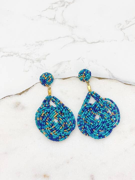 Braided Teardrop Beaded Dangle Earrings