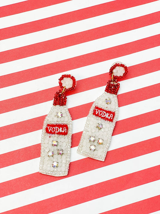 Glitzy Vodka Bottle Beaded Dangle Earrings