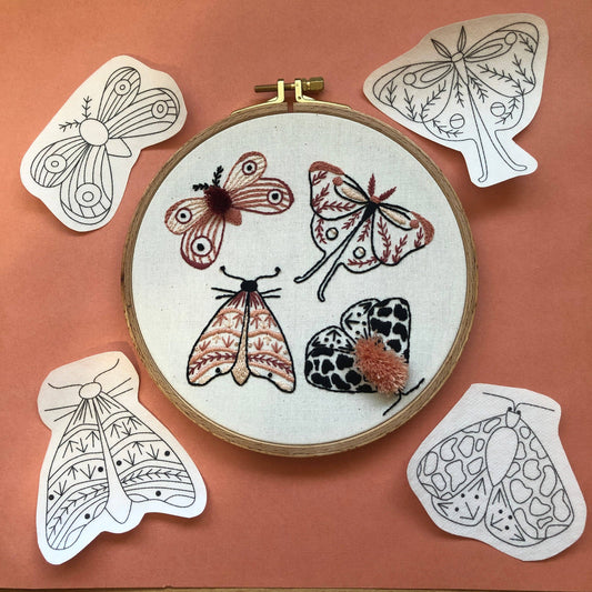 Moths - Peel Stick and Stitch Hand Embroidery Patterns for DIY Crafting