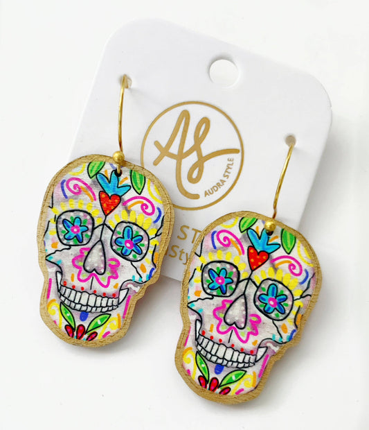 Fall Halloween Statement Earring Sugar Skull Day of the Dead Earrings
