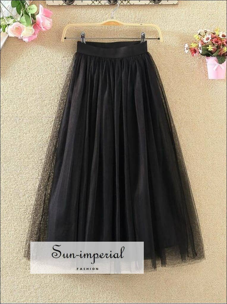 Tulle Mesh Skirts Long Maxi Skirt Elastic High Waist