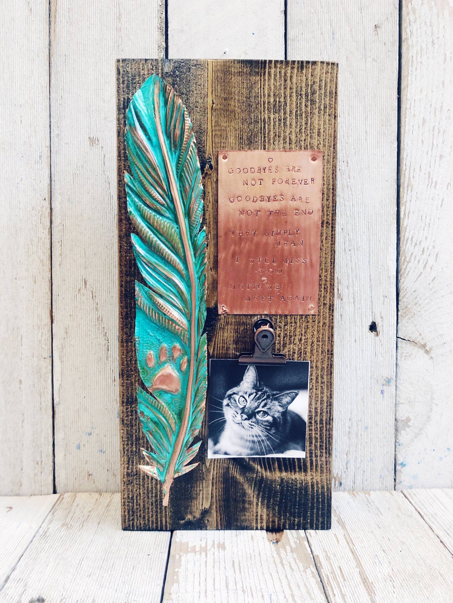 Pet Remembrance Feather + Poem: Goodbyes are not forever