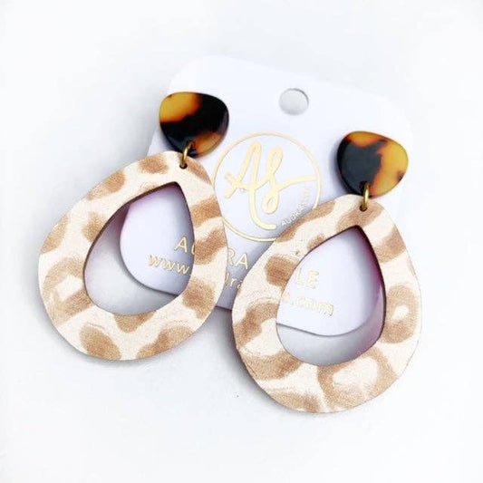 Neutral Geometric Statement Earrings - Animal Print