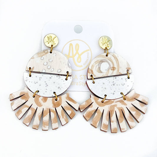 Large Neutral Geometric Statement Earrings - Animal Print