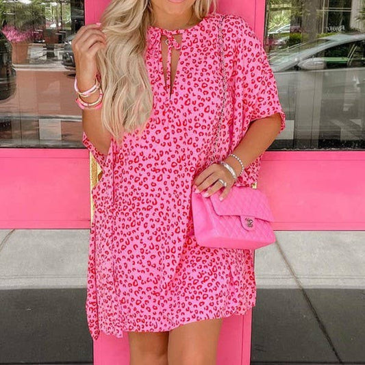 Pink Leopard Shift Dress