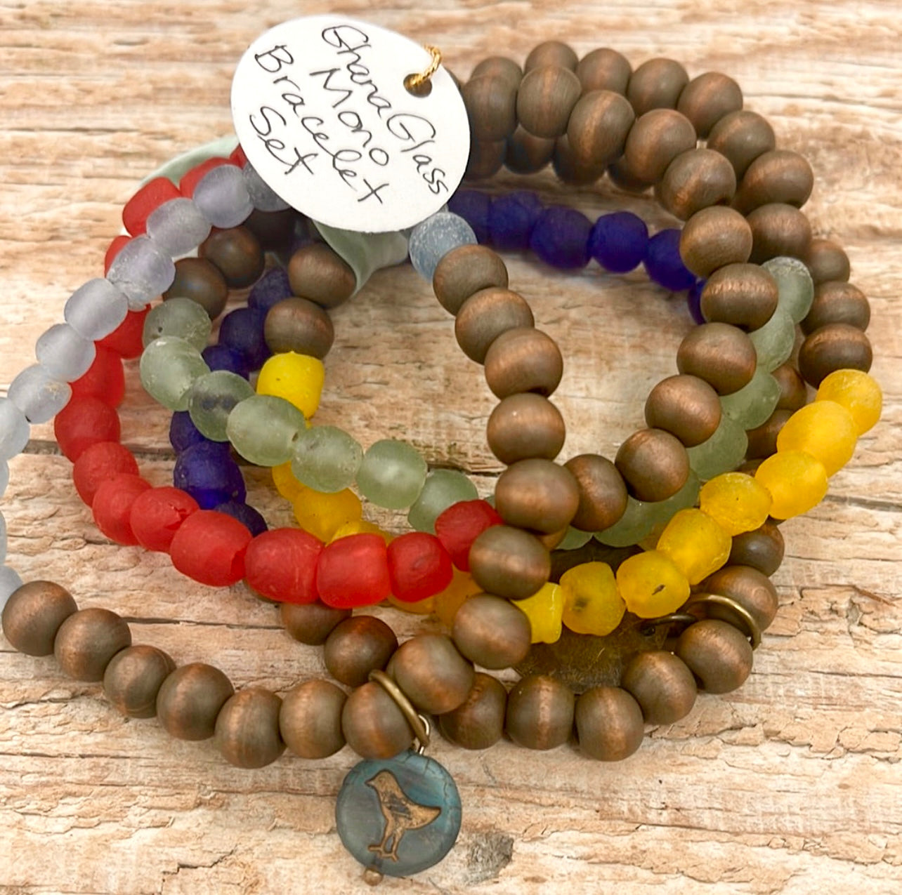 Ghana Glass Mono Bracelet Set Red